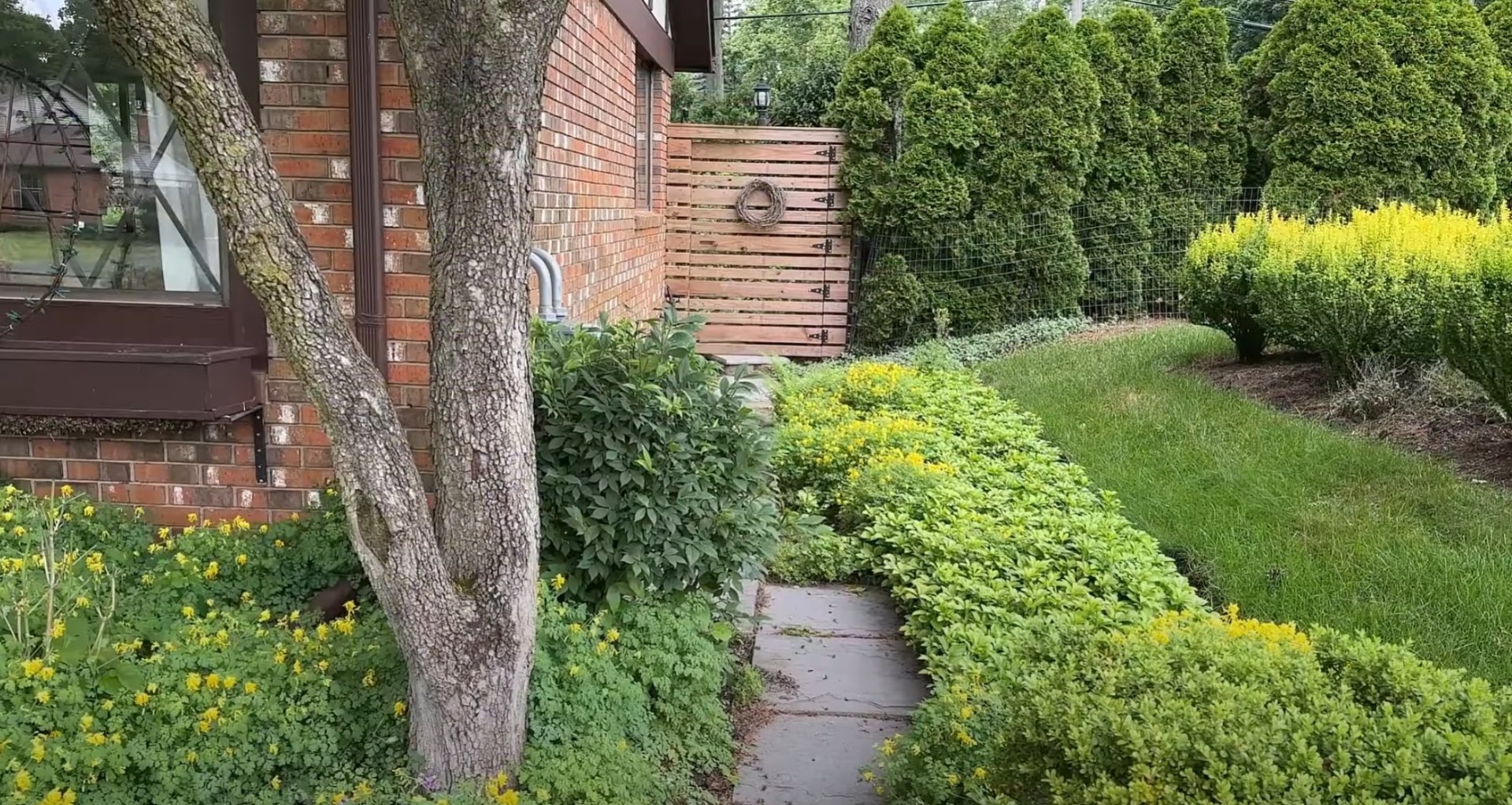 Elegant garden path with professional landscaping and mature plantings