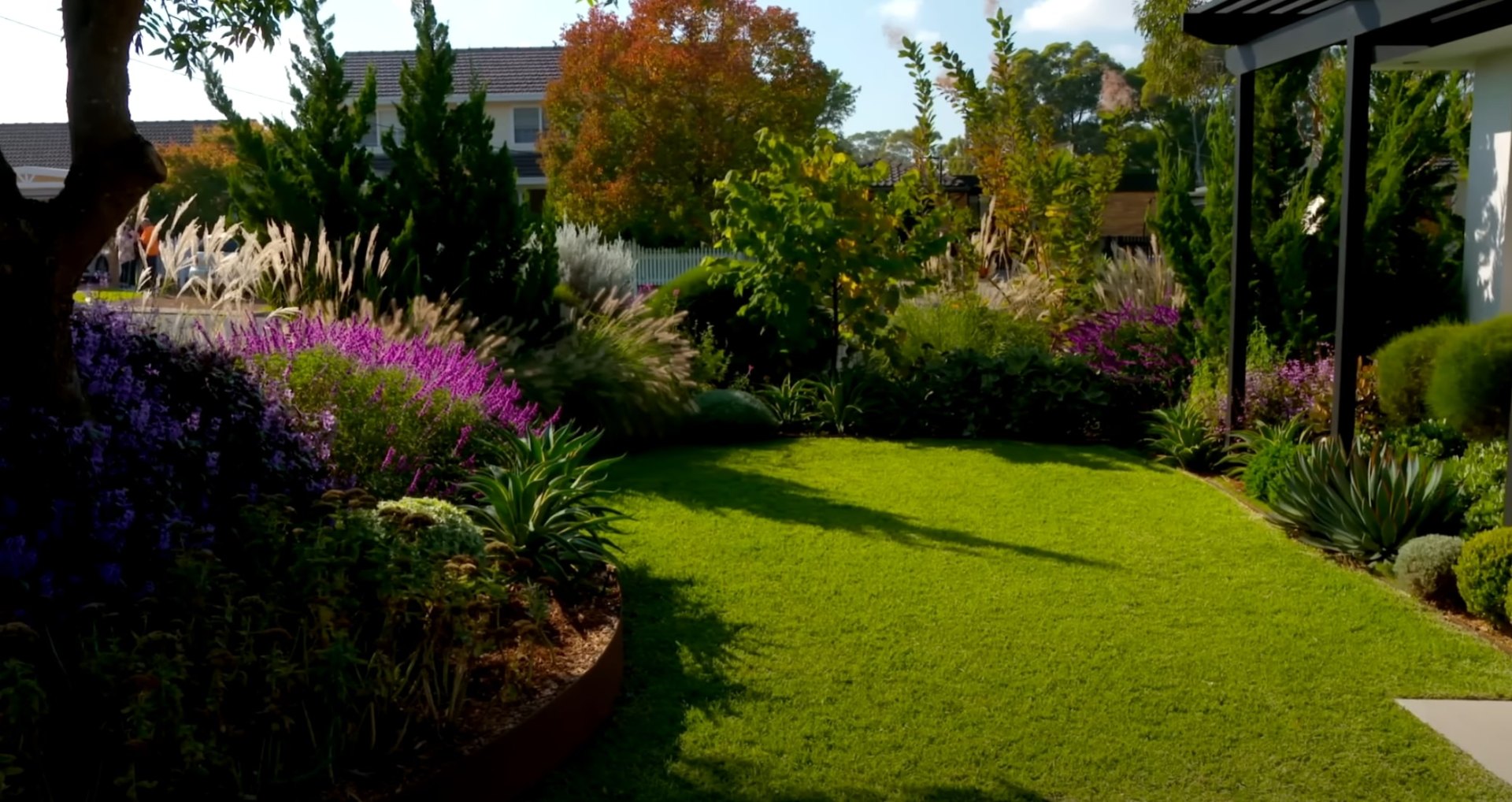Colorful perennial garden with modern landscape design